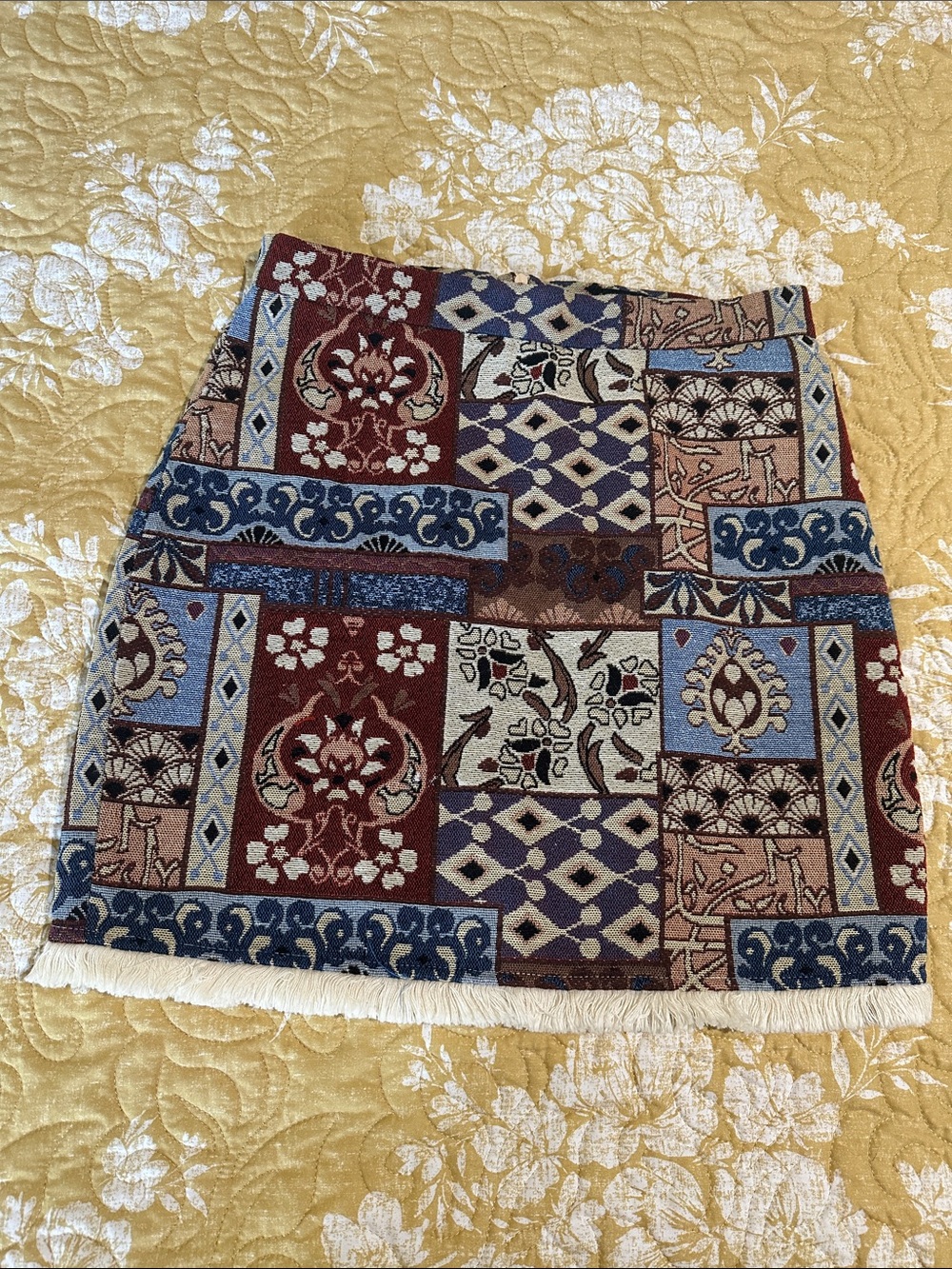 Tapestry mini skirt with fringe. Boho. Medium